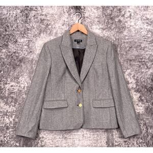 J Crew Ecole Blazer 12 Womens Gray Herringbone Jacket Gold Button